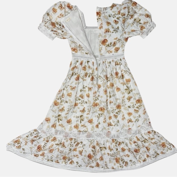 Just Me Floral Puff Sleeve Lace Maxi Dress Cottagecore Size Medium - Picture 2 of 5